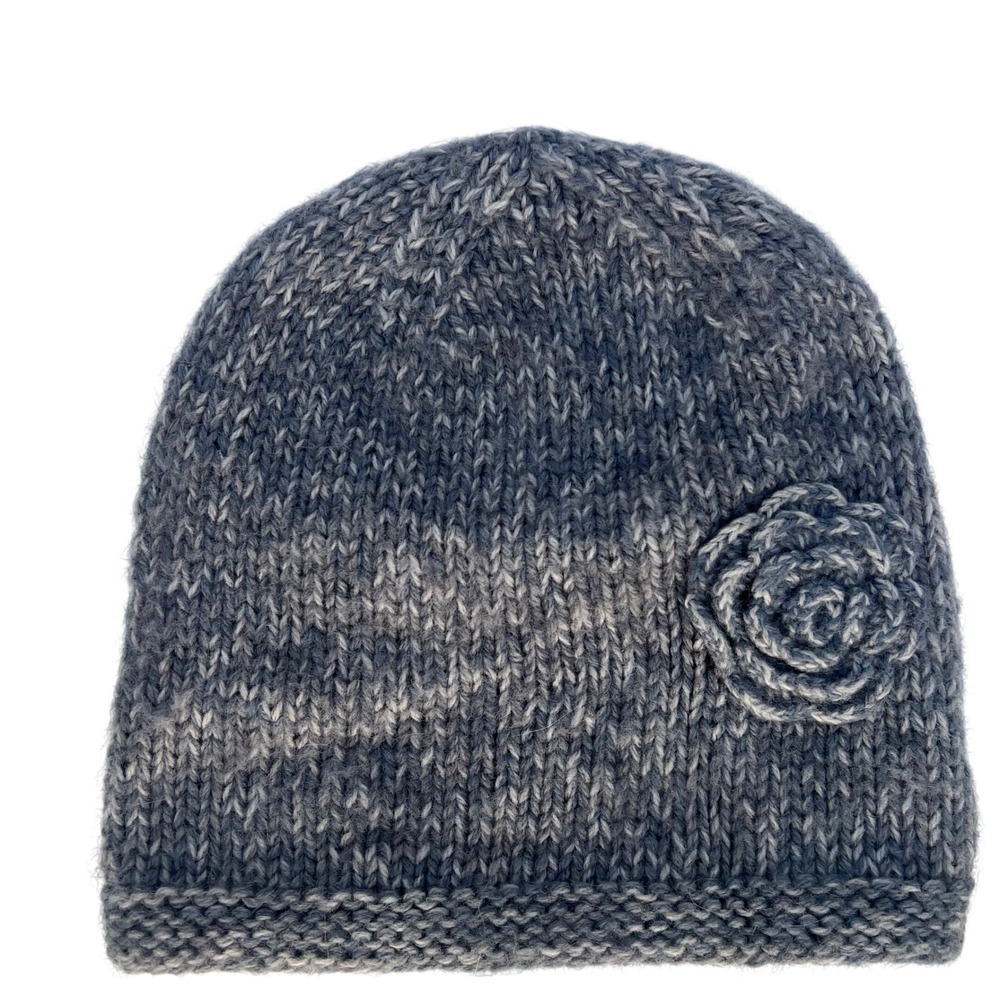 Andes Gifts Women's Knit Beanie Hat‎ Grey Alpaca Knit Blend Floral Applique